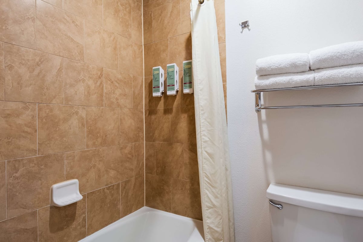 combined shower/bathtub, deep-soaking bathtub, free toiletries