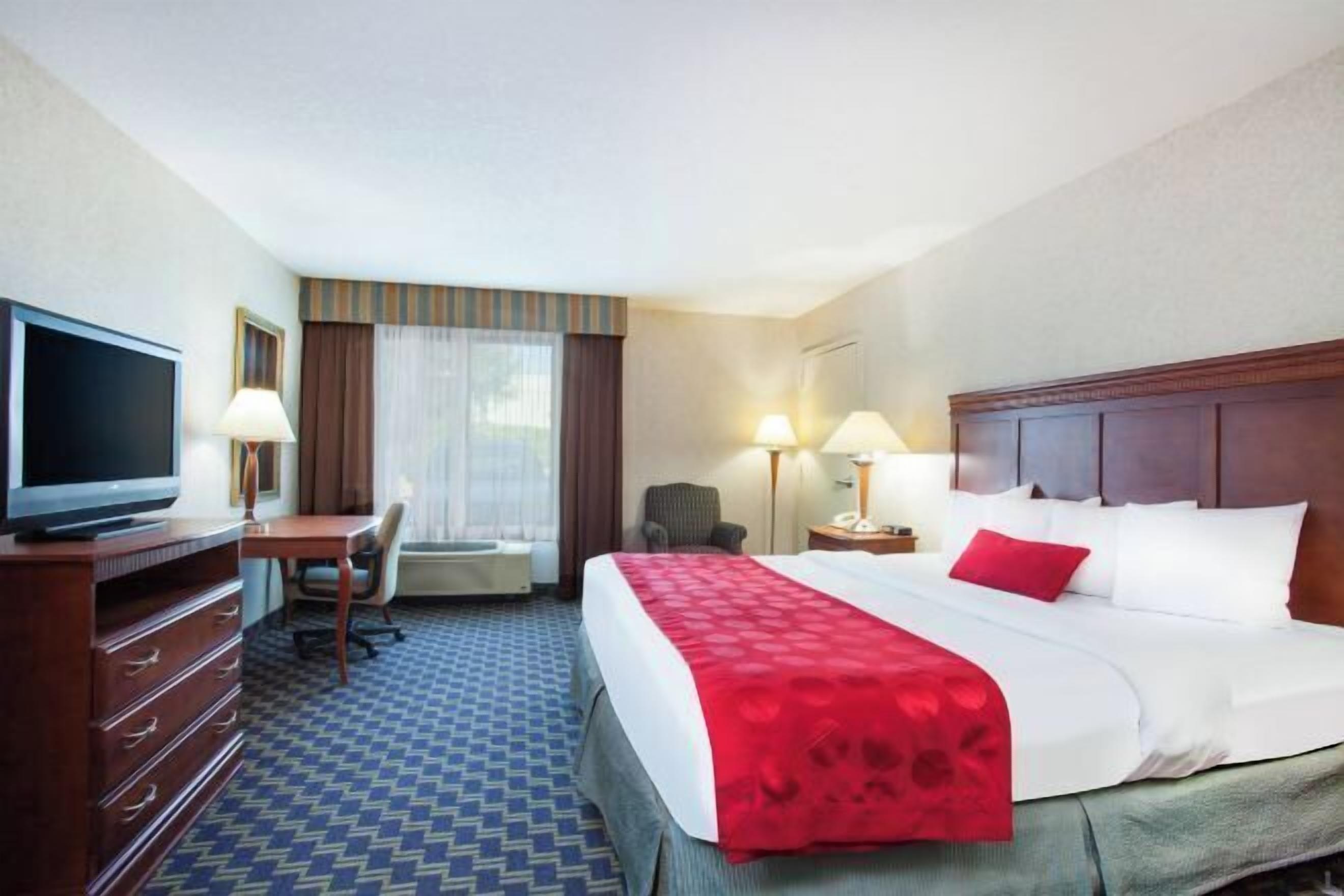 Desk, blackout drapes, iron/ironing board, free cribs/infant beds