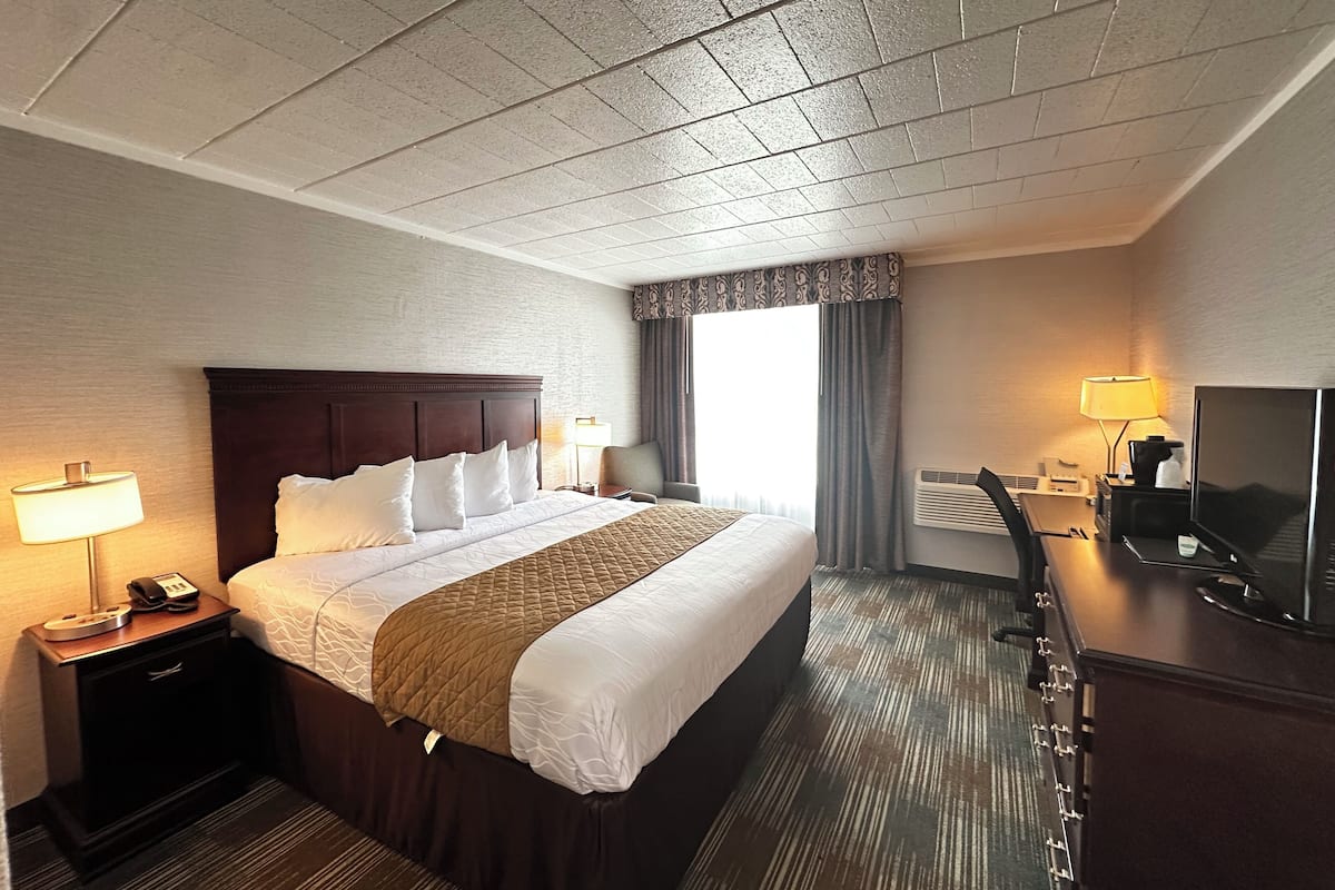 Deluxe Room, 1 King Bed, Refrigerator & Microwave | 1 bedroom, desk, laptop workspace, iron/ironing board