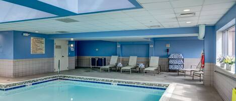 Indoor pool, open 6:00 AM to 11:00 PM, pool loungers
