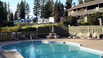 Seasonal outdoor pool, open 8:00 AM to 8:00 PM, sun loungers