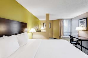 Premium bedding, pillowtop beds, desk, blackout drapes