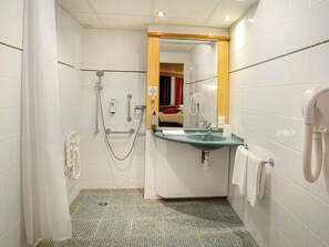 Kamer | Badkamer | Een douche,  milieuvriendelijk toiletgerief, een haardroger, handdoeken