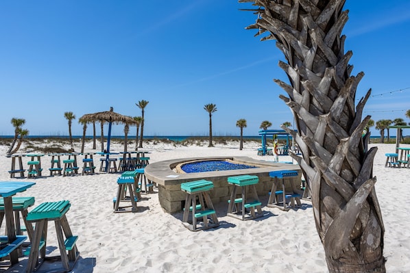 On the beach, white sand, beach volleyball, surfing