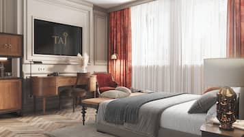 Hypo-allergenic bedding, free minibar, in-room safe, desk