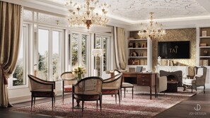 Presidential Suite | Living area | 49-inch flat-screen TV with satellite channels