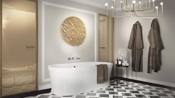 Amenidades de baño de diseñador, secadora de cabello, batas, pantuflas