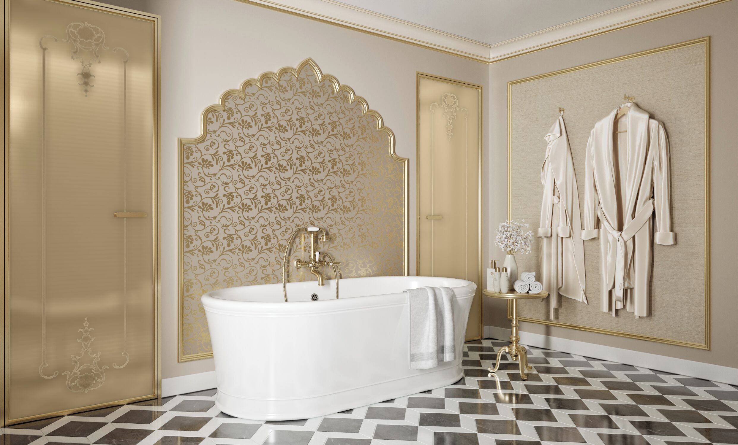 Soffione a pioggia, set di cortesia firmato, asciugacapelli, accappatoio