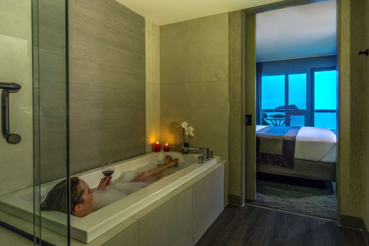 shower, eco-friendly toiletries, hair dryer, towels