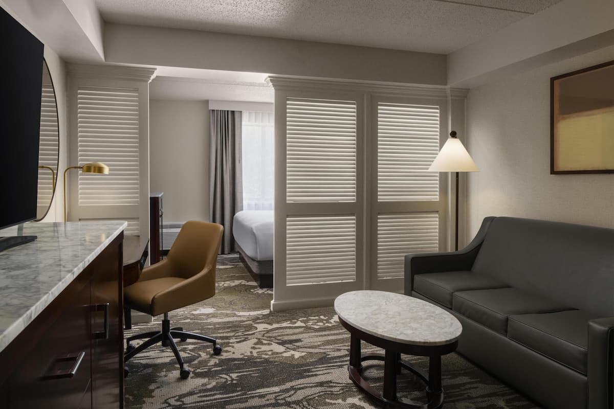 Junior Suite, 1 King Bed | Living area | 55-inch flat-screen TV with cable channels, TV, Netflix