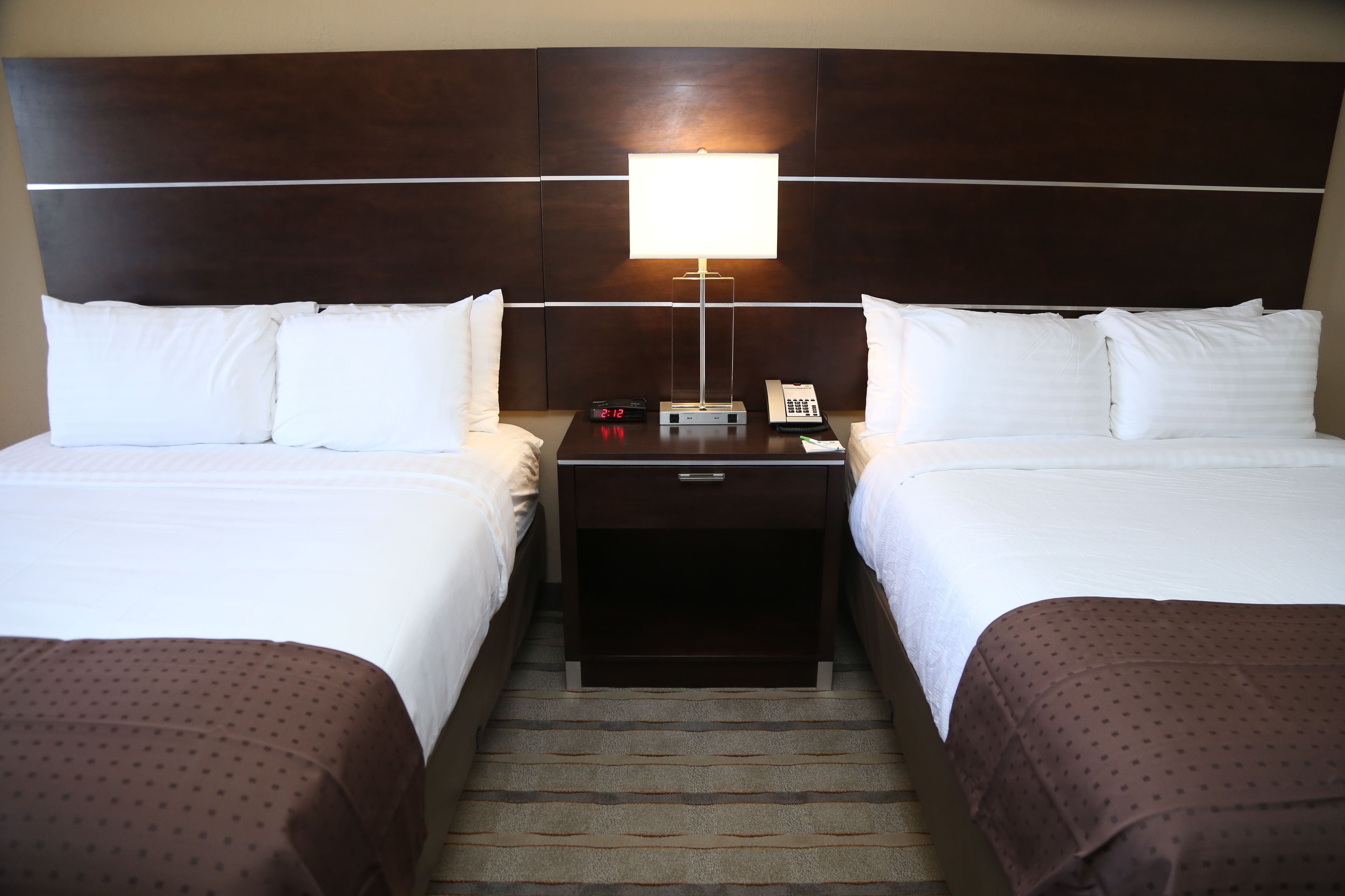 desk, laptop workspace, blackout curtains, iron/ironing board