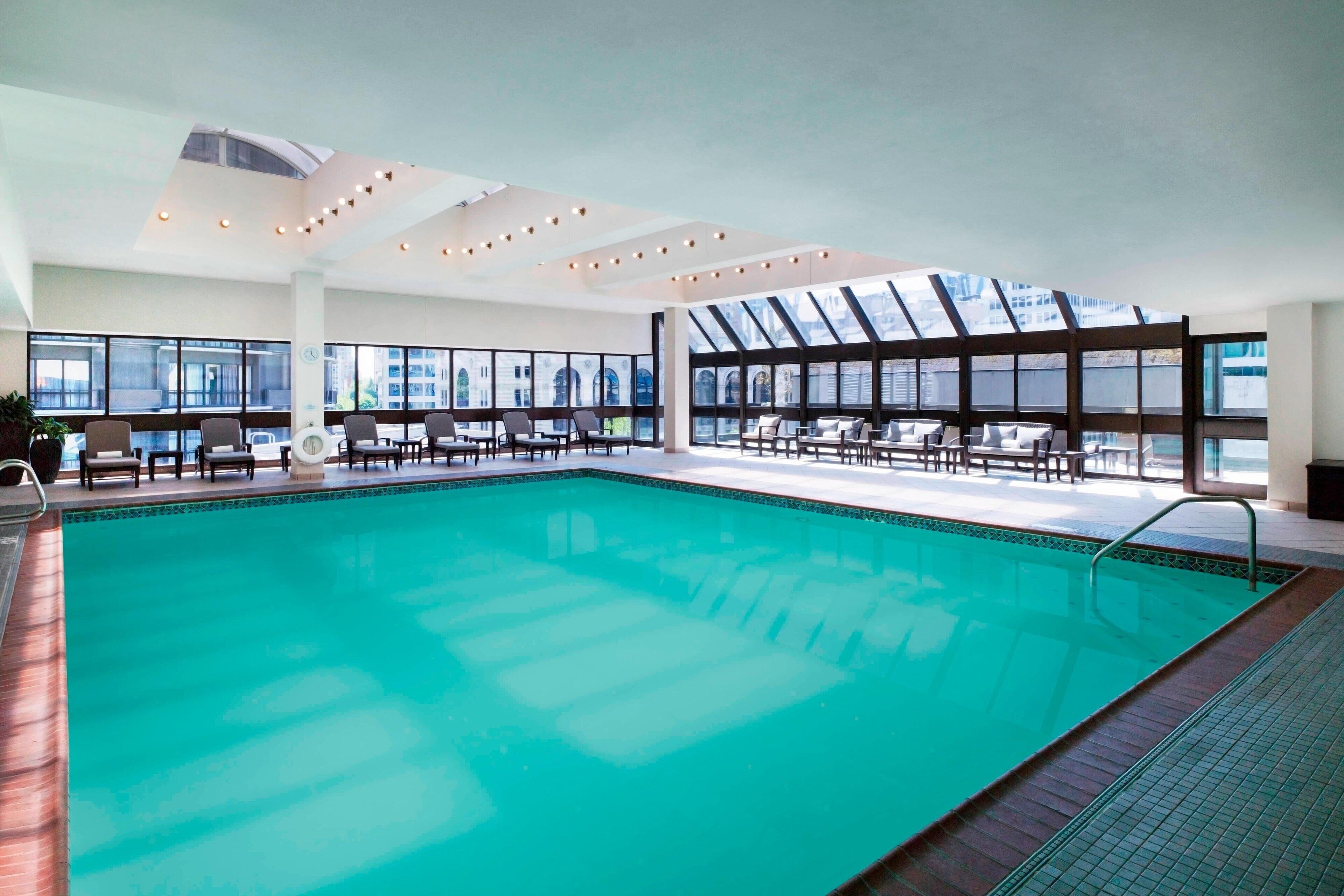 indoor pool, open 5:00 am to 11:00 pm, pool loungers