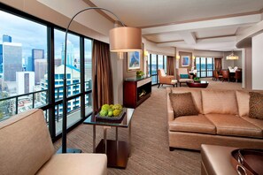 Luxury Suite, 1 King Bed, Non Smoking | Living room | 55-inch flat-screen TV with digital channels, TV, pay movies