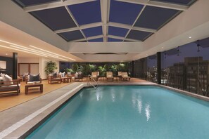 Indoor pool, open 8:00 AM to 10:00 PM, sun loungers