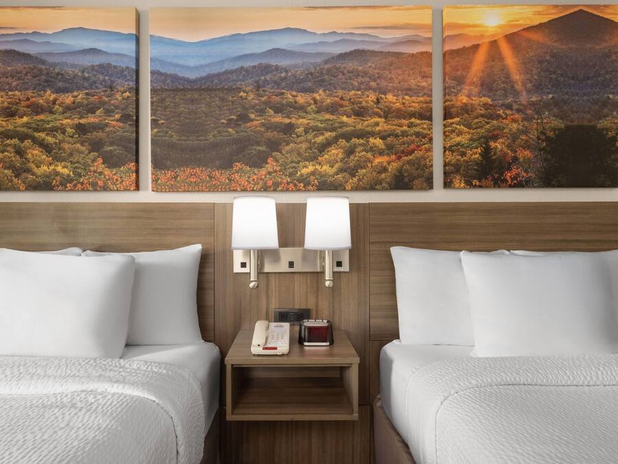 Premium bedding, blackout drapes, iron/ironing board