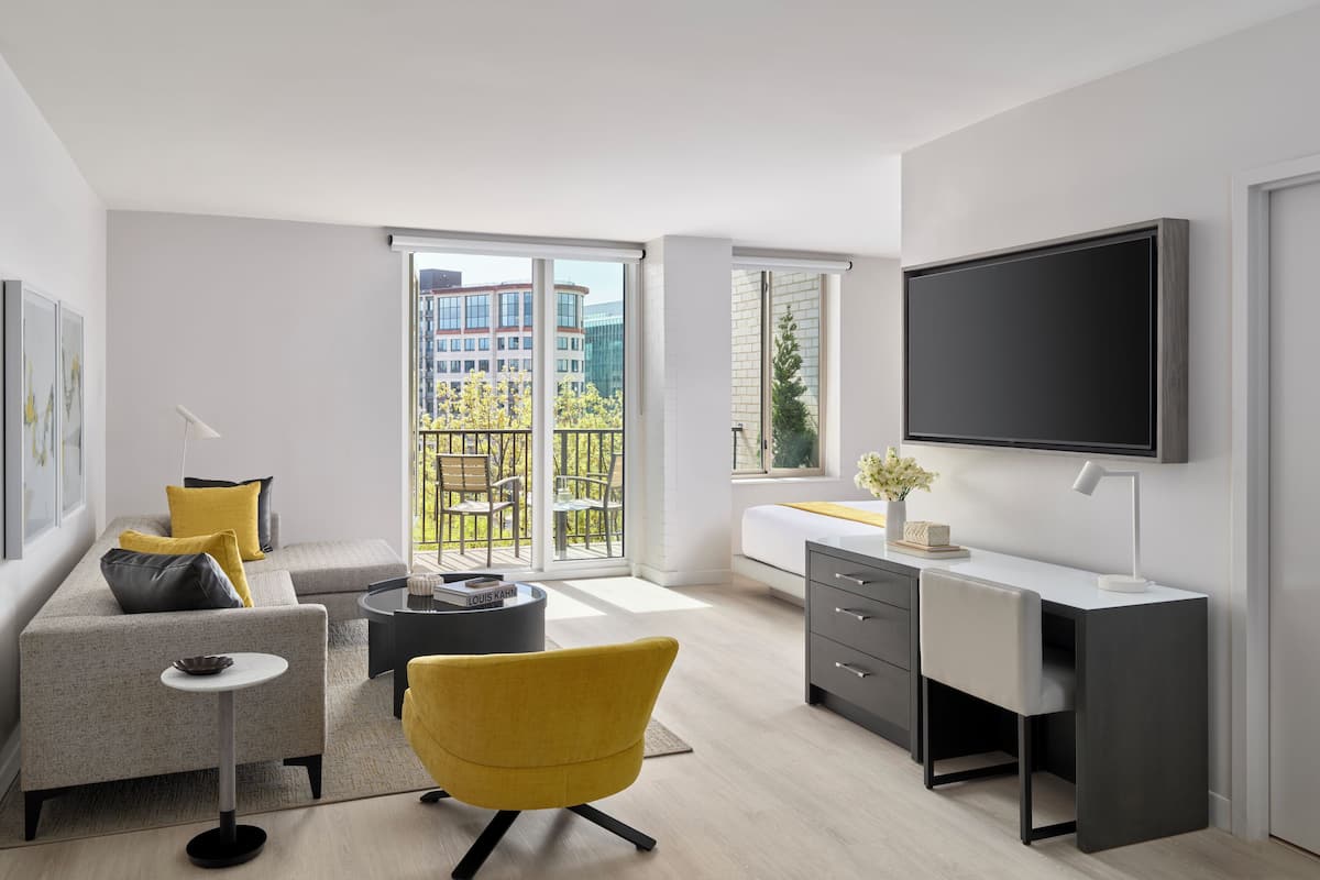 Studio, 1 Queen Bed, Balcony | Living area | 52-inch flat-screen TV with digital channels, TV