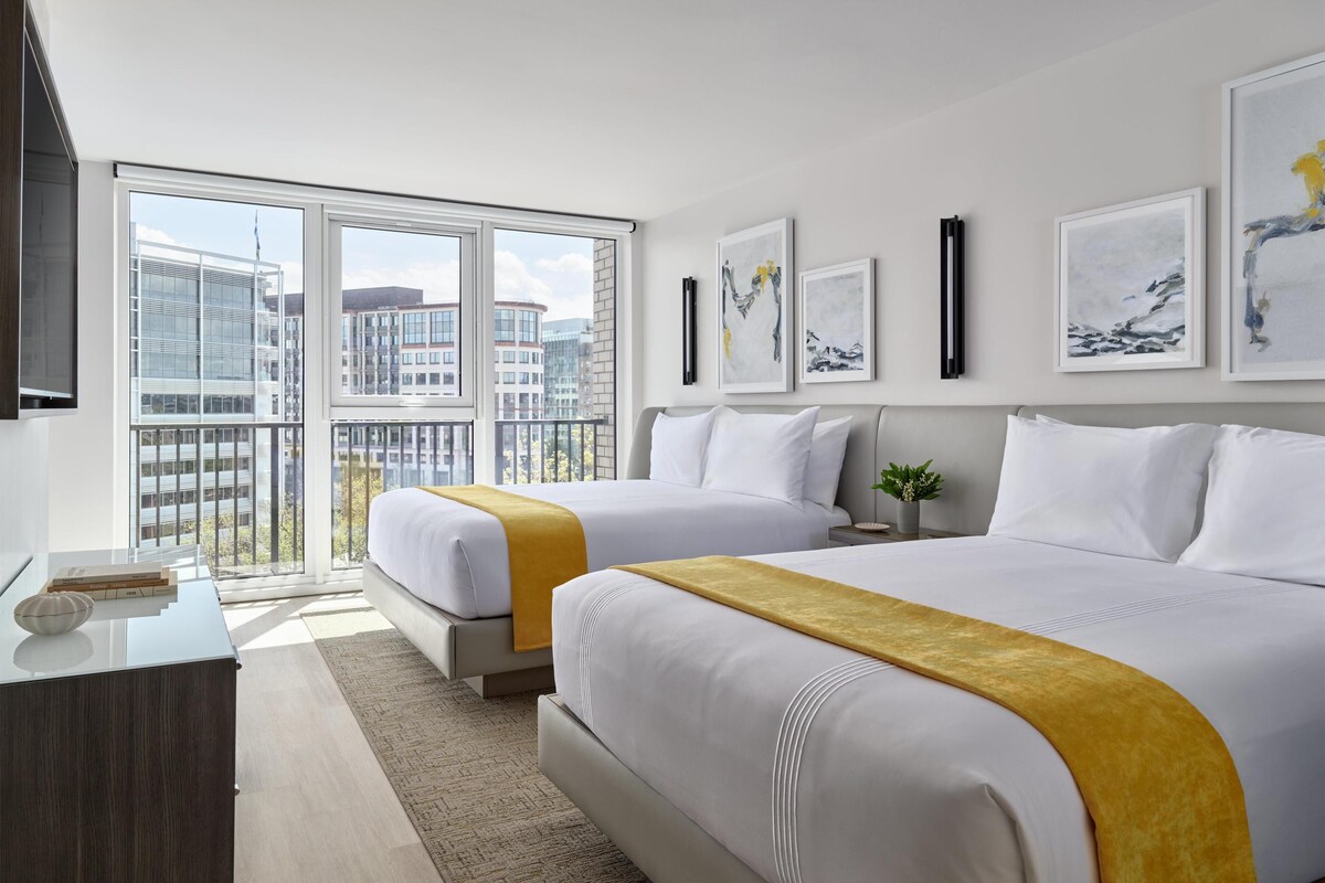 Room, 2 Queen Beds, Microwave | Pillowtop beds, in-room safe, desk, laptop workspace