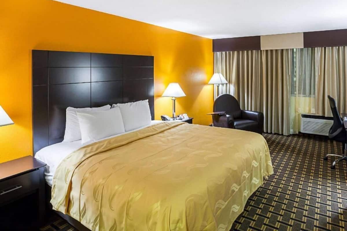 Pillowtop beds, desk, blackout drapes, iron/ironing board