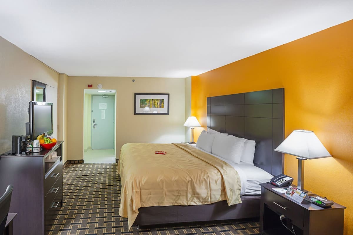 Pillowtop beds, desk, blackout drapes, iron/ironing board