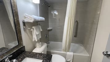 Eco-friendly toiletries, hair dryer, towels, soap