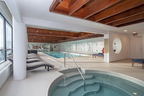 Indoor pool, open 7:00 AM to 11:00 PM, sun loungers