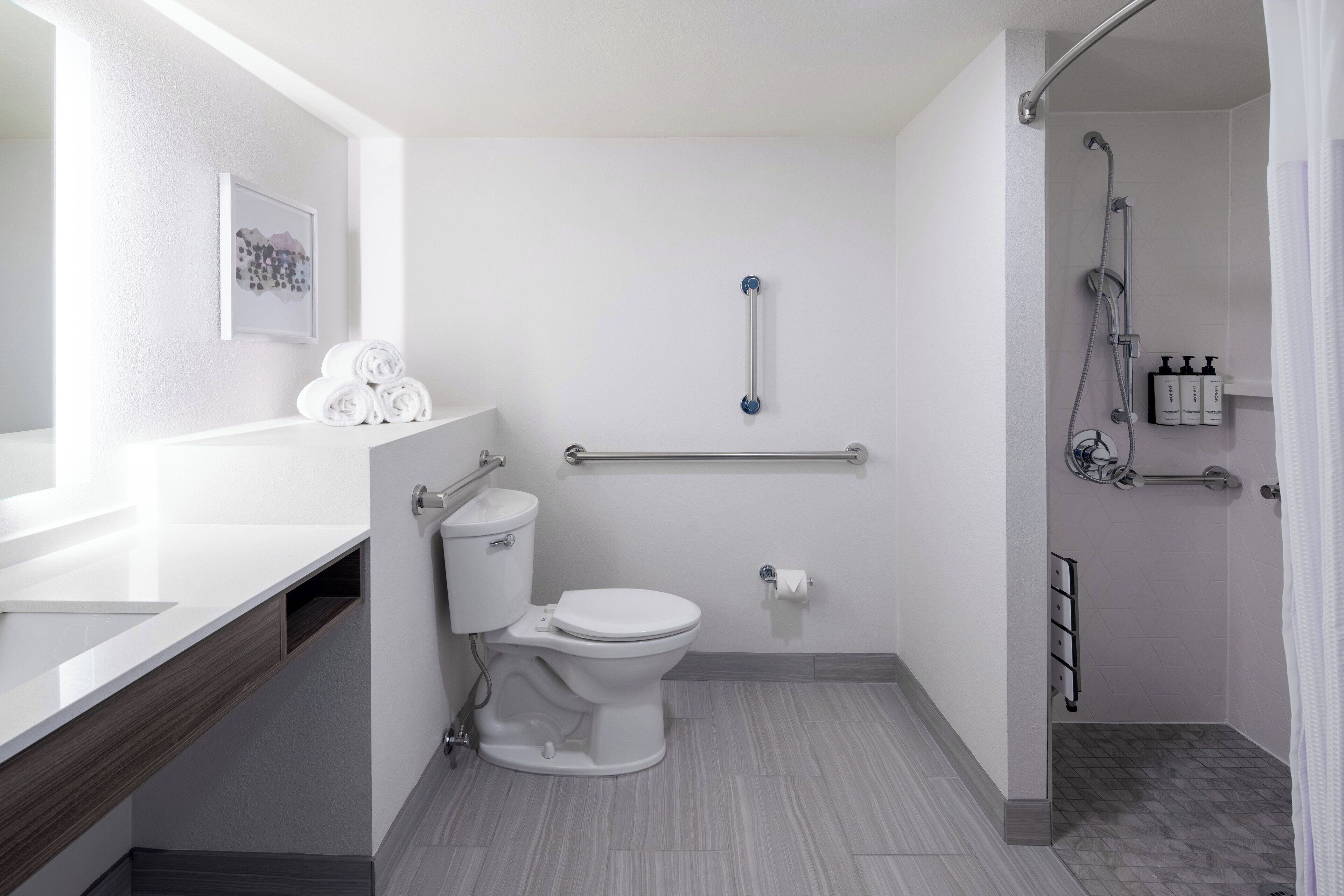 Un baño moderno con inodoro, bidé y ducha.