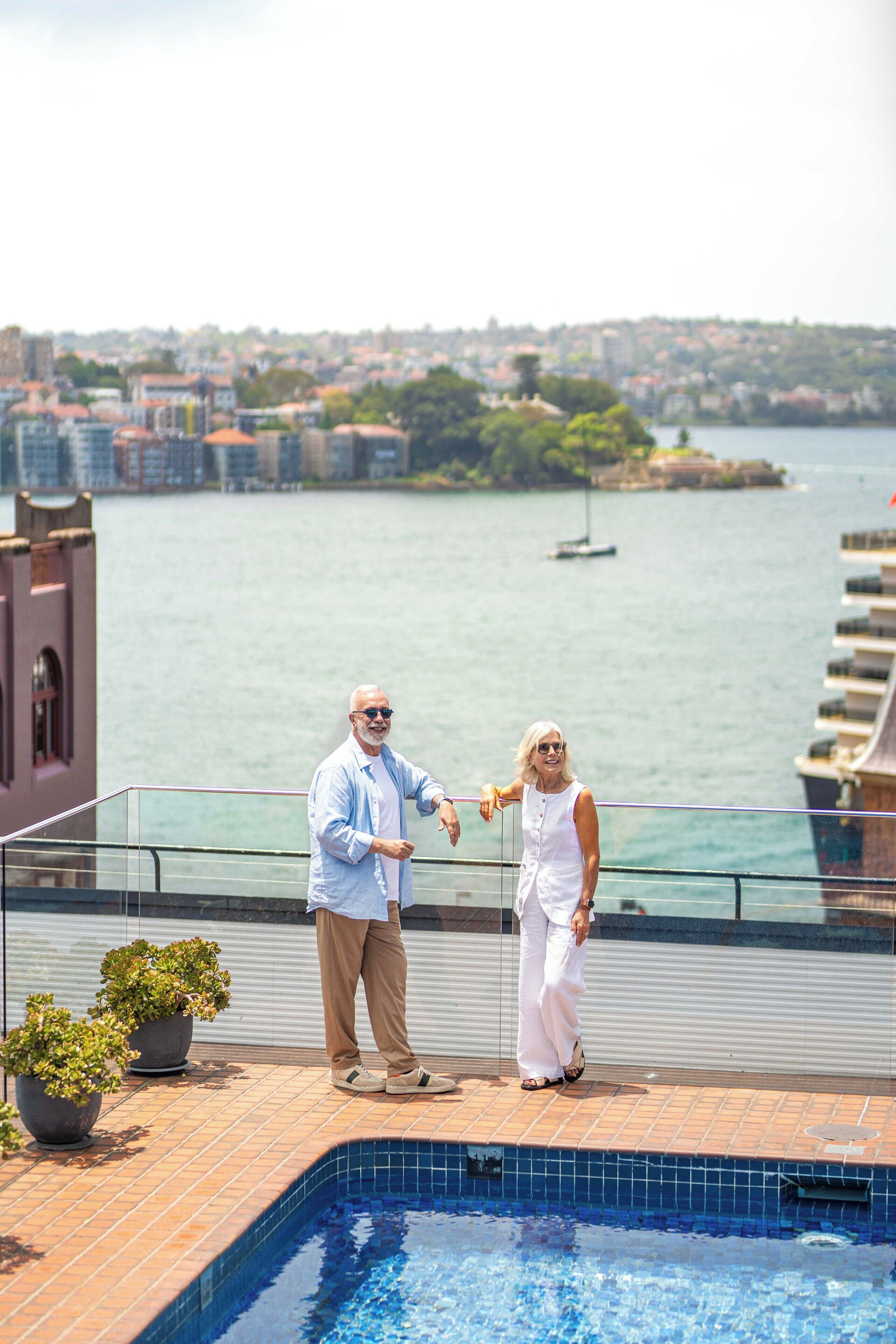 outdoor pool, pool loungers