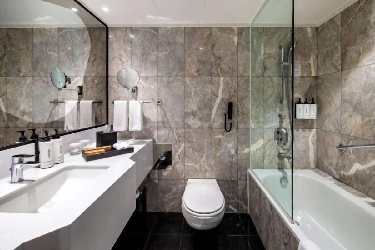 Badezimmer | Komfortbadewanne, Regendusche, Designer-Toilettenartikel, Haartrockner