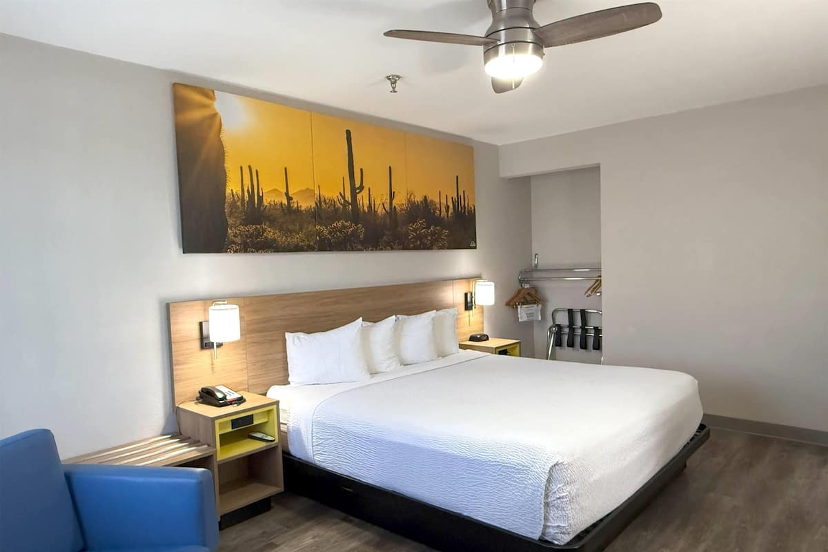 Room, 1 King Bed, Accessible, Non Smoking (Mobility) | Desk, laptop workspace, blackout curtains, iron/ironing board
