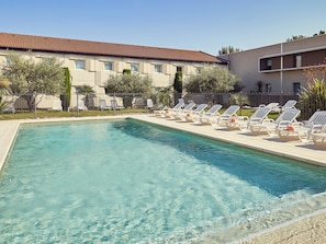 Outdoor pool, pool loungers
