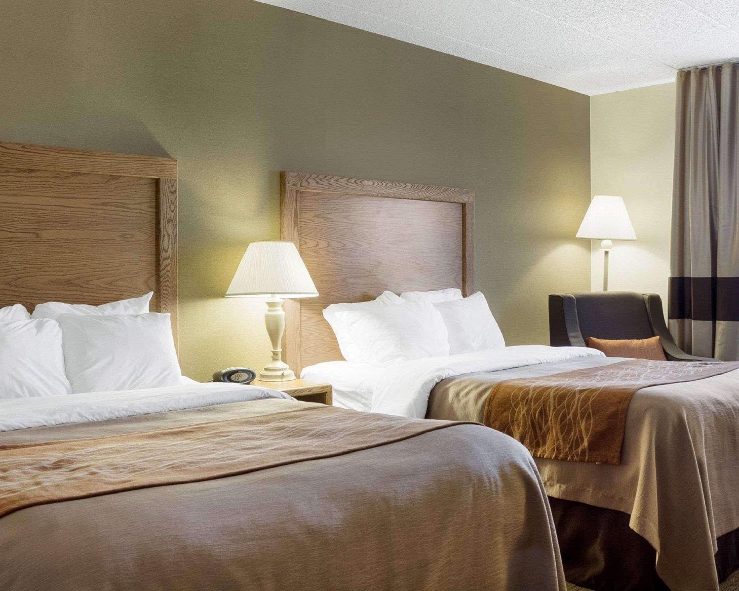 hypo-allergenic bedding, desk, blackout curtains, iron/ironing board