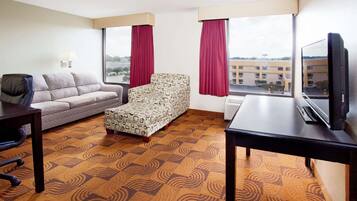 Premium bedding, desk, blackout curtains, iron/ironing board