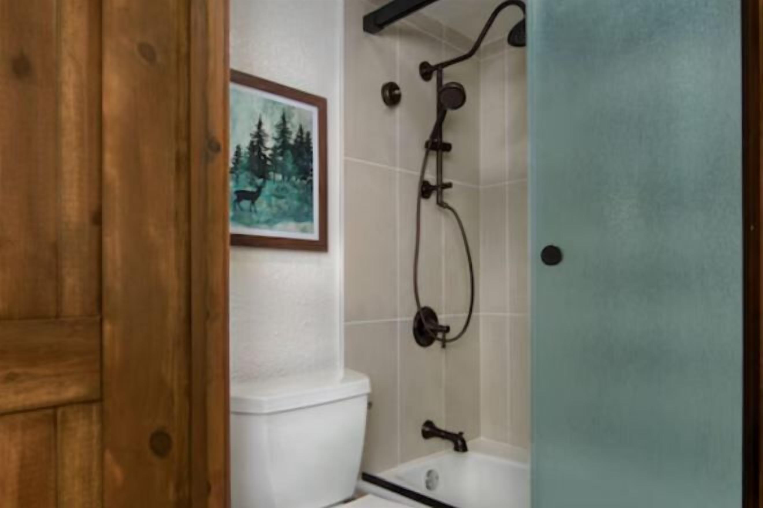 Bathroom | Hair dryer, towels, soap, shampoo