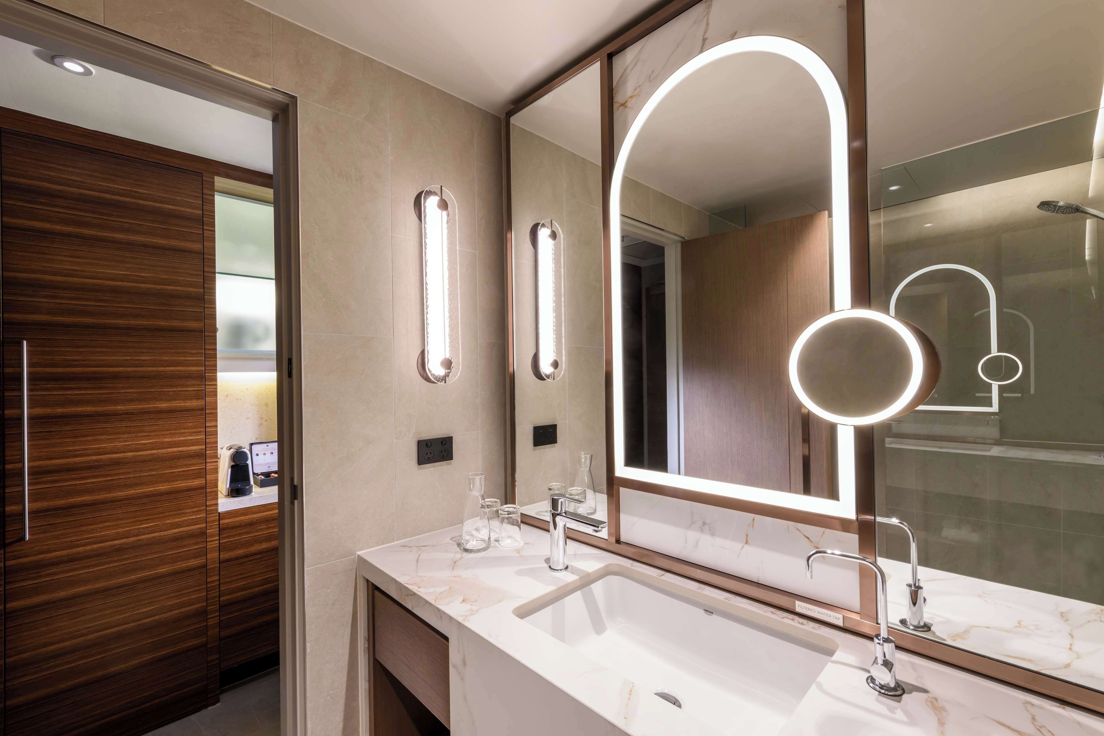 shower, designer toiletries, hair dryer, bathrobes