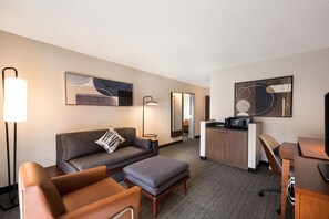 Suite, 1 King Bed with Sofa bed, Accessible (Mobility Tub One Bedroom) | Hypo-allergenic bedding, desk, laptop workspace, iron/ironing board