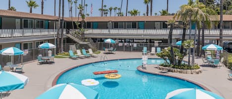 Outdoor pool, open 8:00 AM to 10:00 PM, pool umbrellas, pool loungers