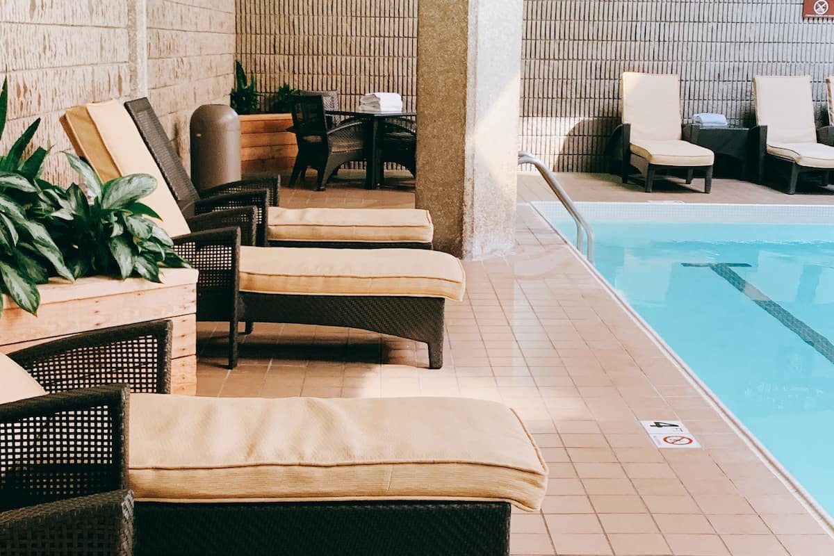 indoor pool, open 5 am to midnight, pool loungers