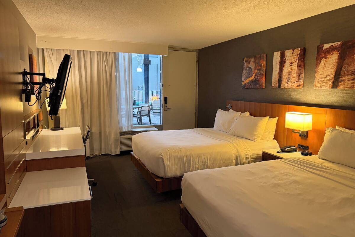Standard Room, 2 Queen Beds, Non Smoking, Poolside | In-room safe, desk, laptop workspace, blackout curtains