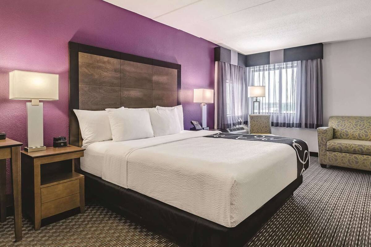 Premium bedding, desk, blackout curtains, iron/ironing board