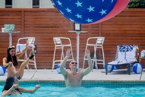 Outdoor pool, pool umbrellas