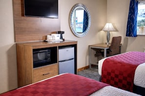 Desk, blackout drapes, iron/ironing board, free cribs/infant beds