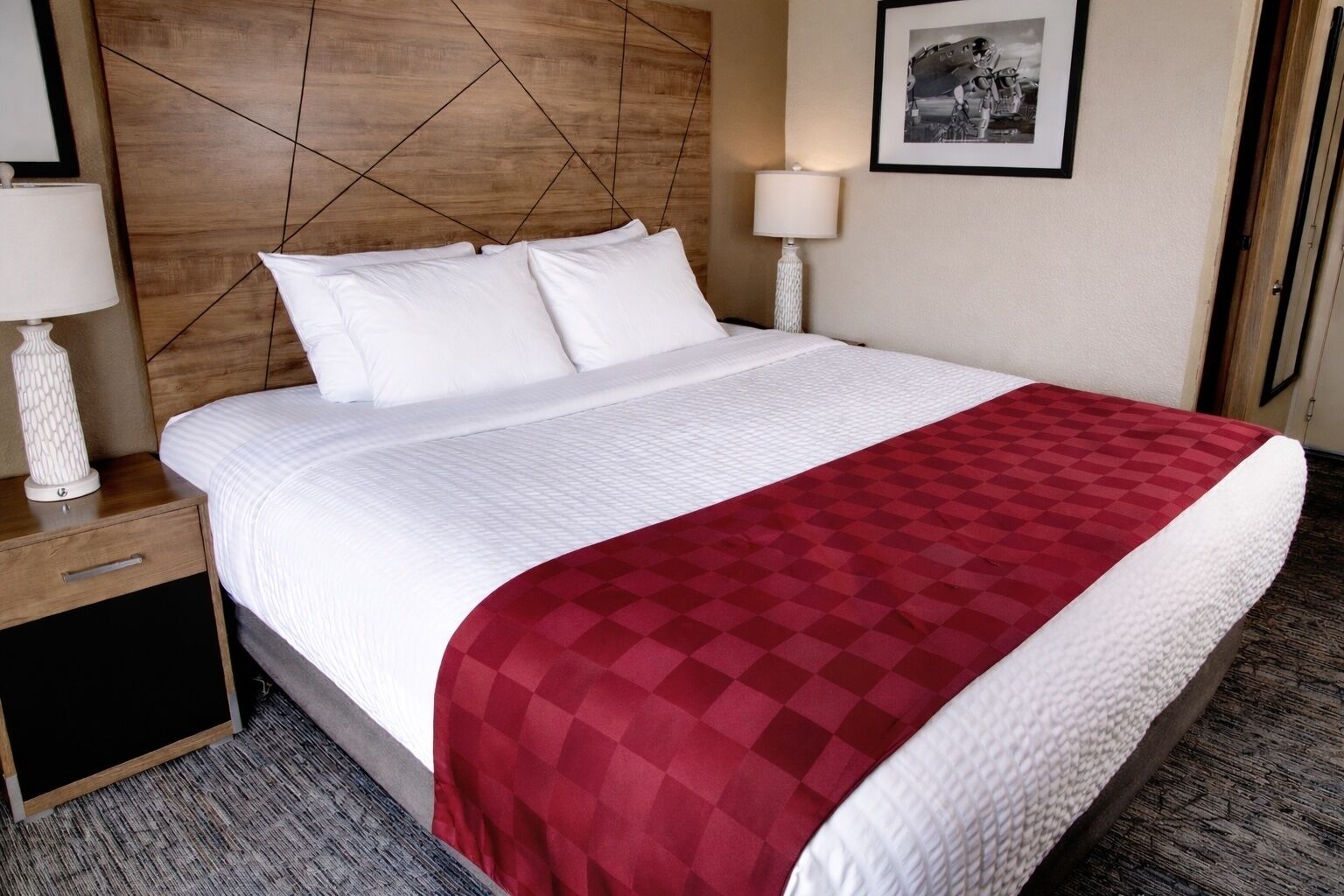 Desk, blackout drapes, iron/ironing board, free cribs/infant beds