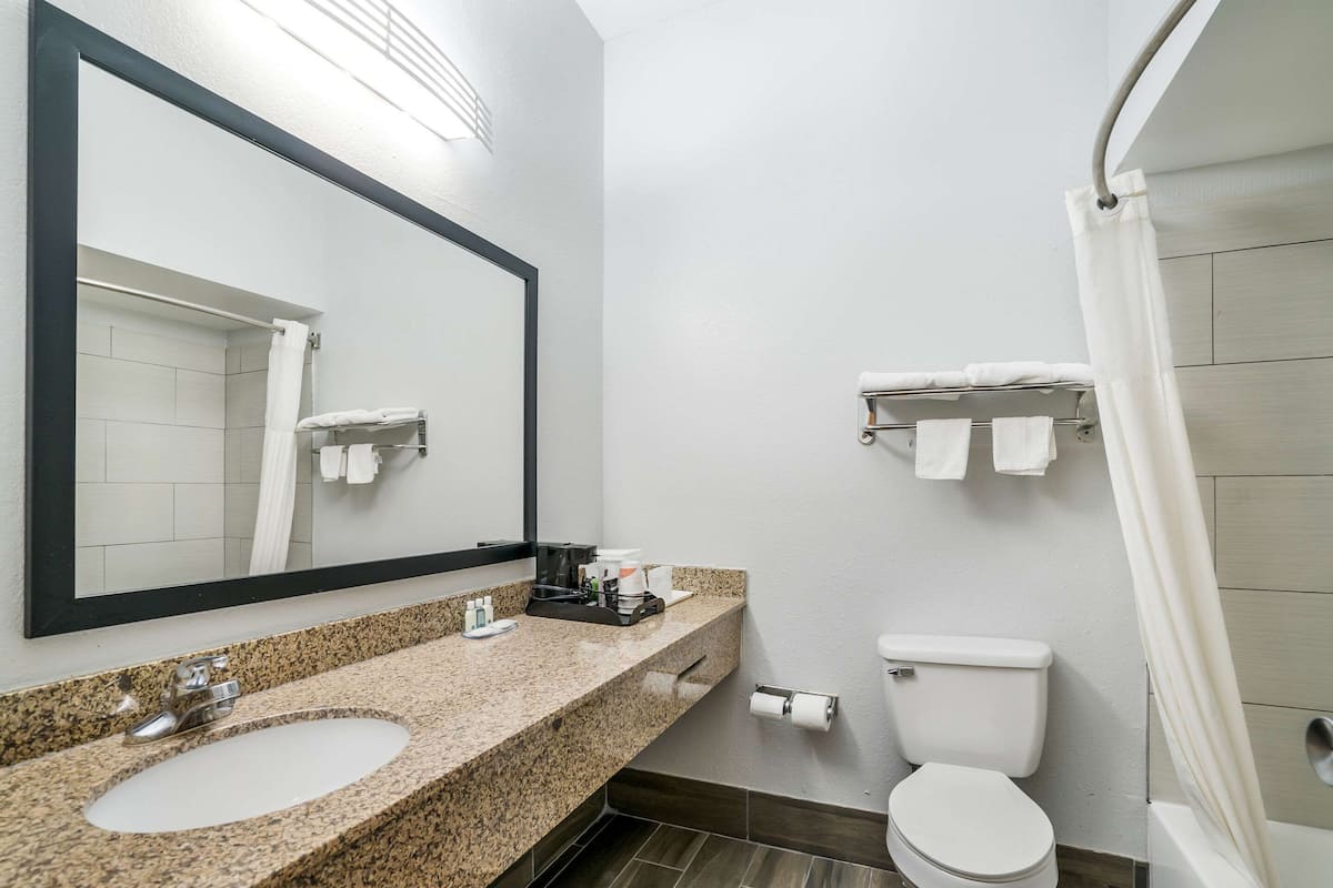 standard room, 1 king bed, non smoking | bathroom | free toiletries, hair dryer, towels, soap