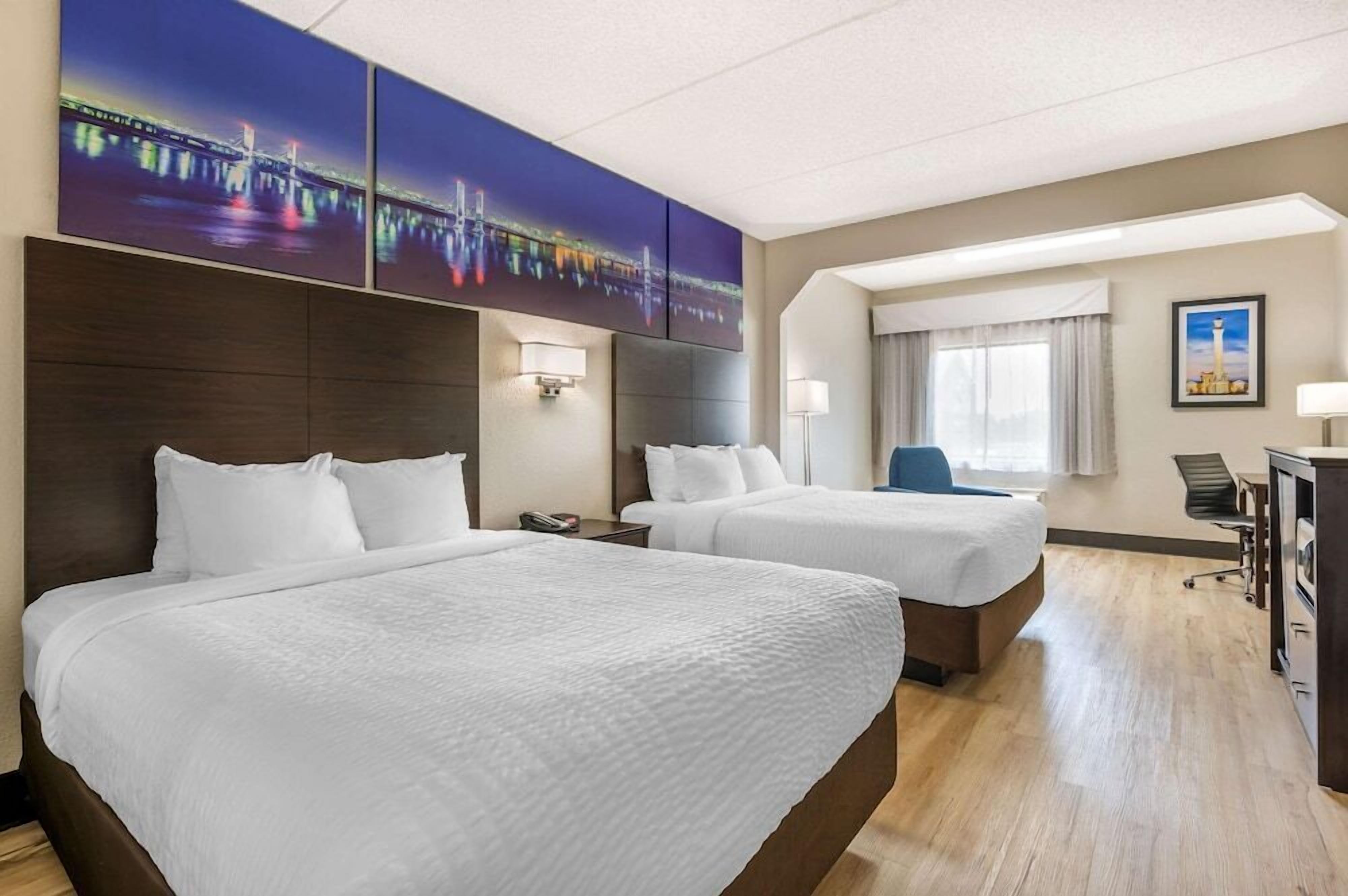 Premium bedding, pillow-top beds, desk, iron/ironing board