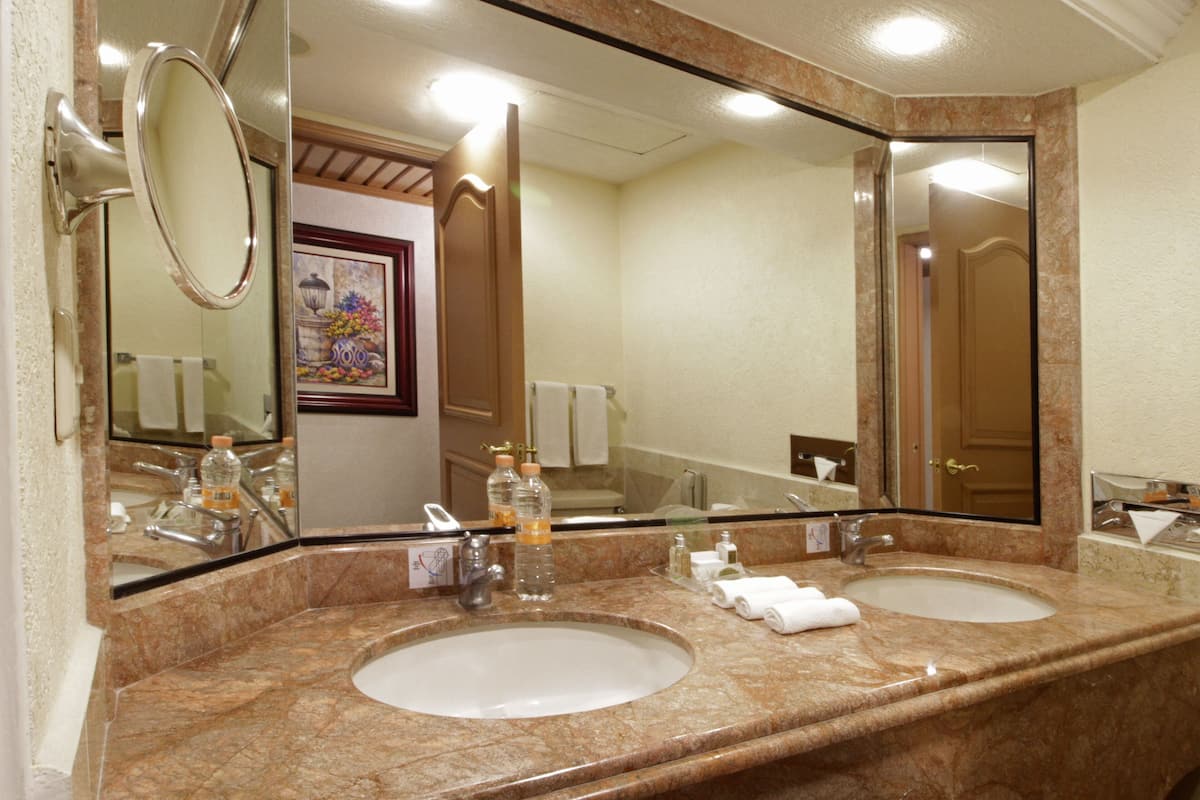 hydromassage showerhead, hair dryer, towels