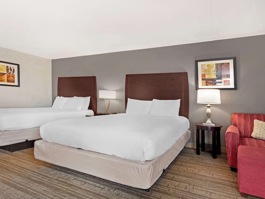 Standard Room, 2 Queen Beds, Non Smoking, Refrigerator & Microwave | Desk, laptop workspace, blackout drapes, iron/ironing board