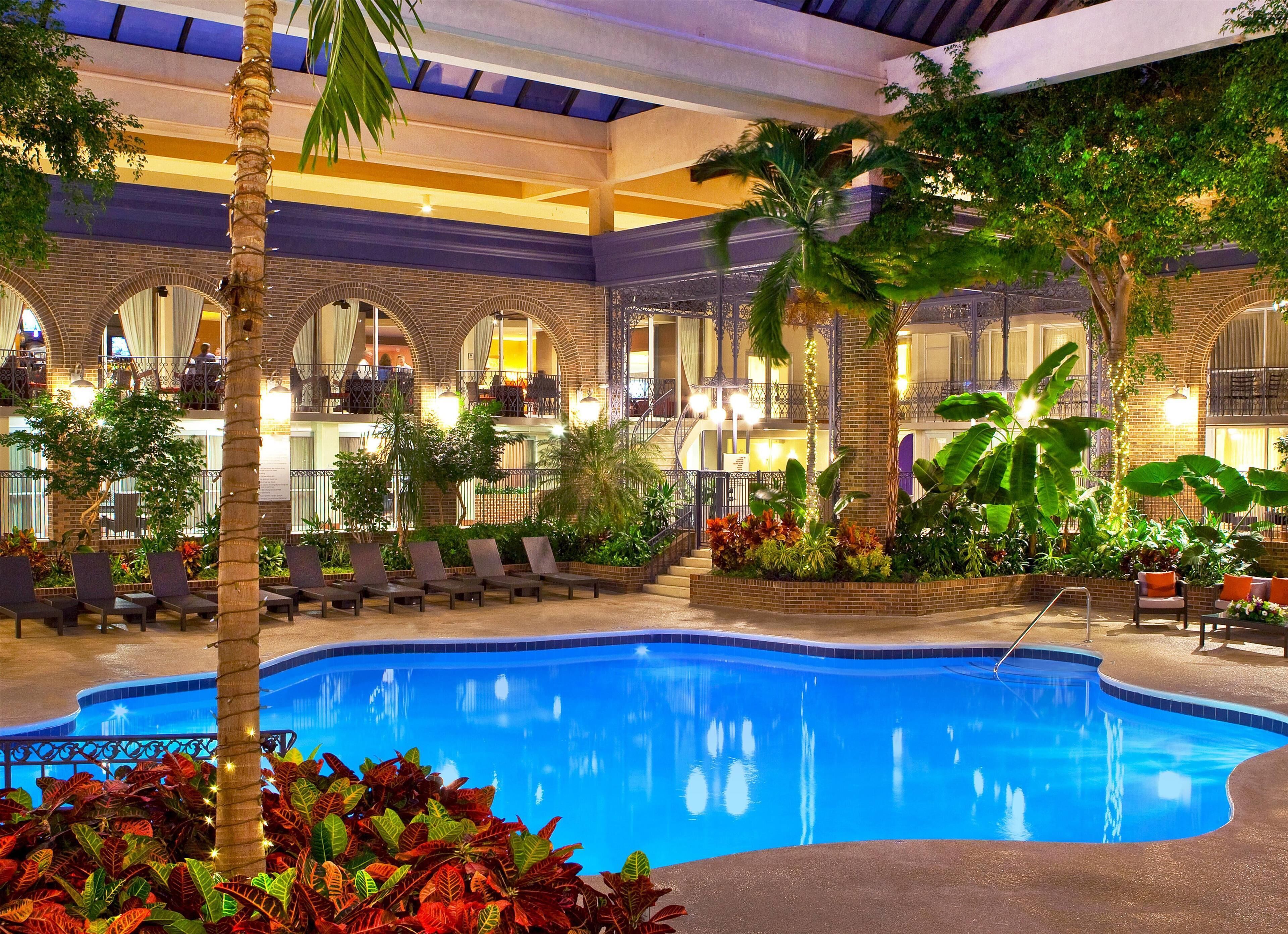 Indoor pool, a heated pool, open 7:00 AM to 10:00 PM, pool loungers