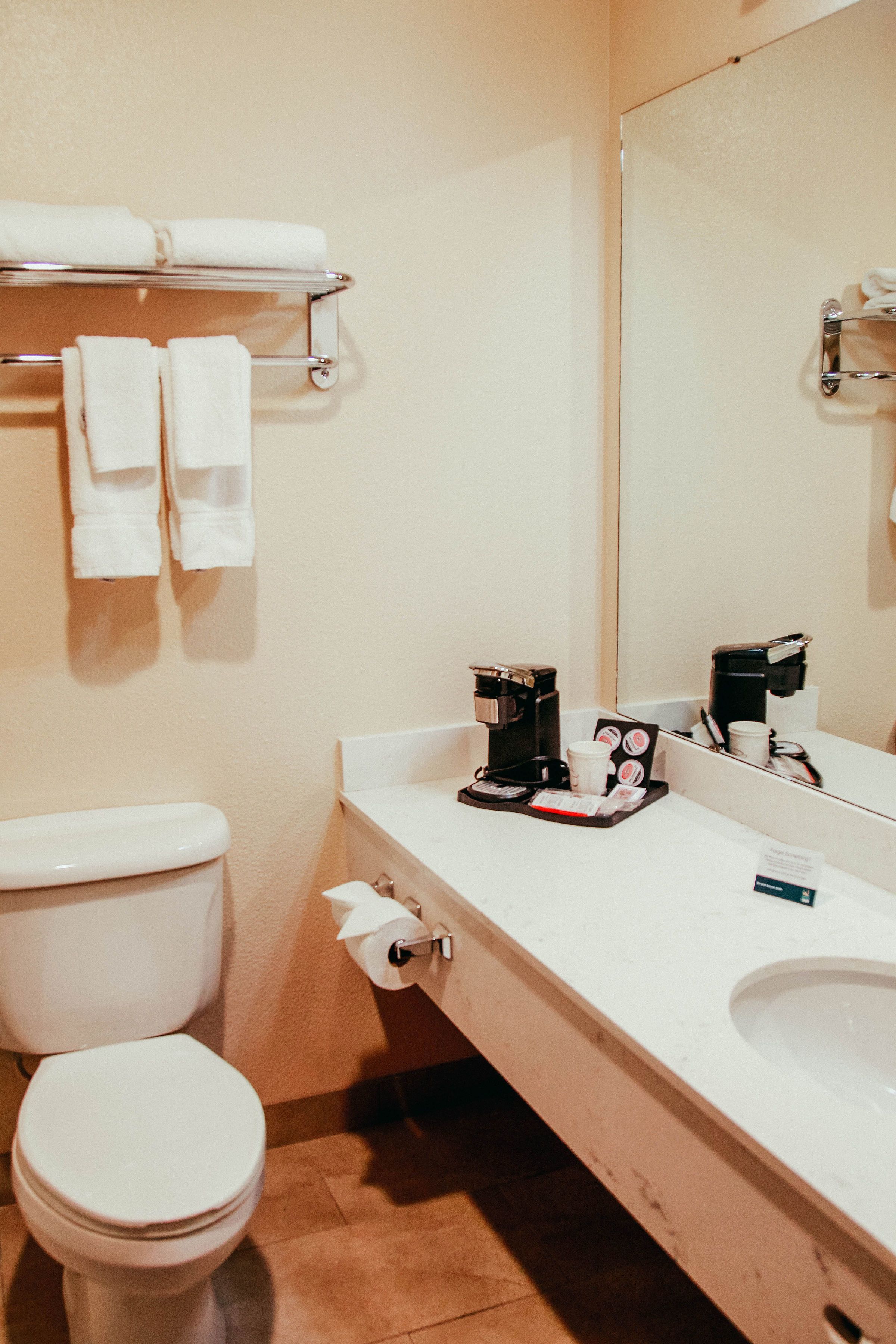 hypo-allergenic bedding, desk, blackout curtains, iron/ironing board