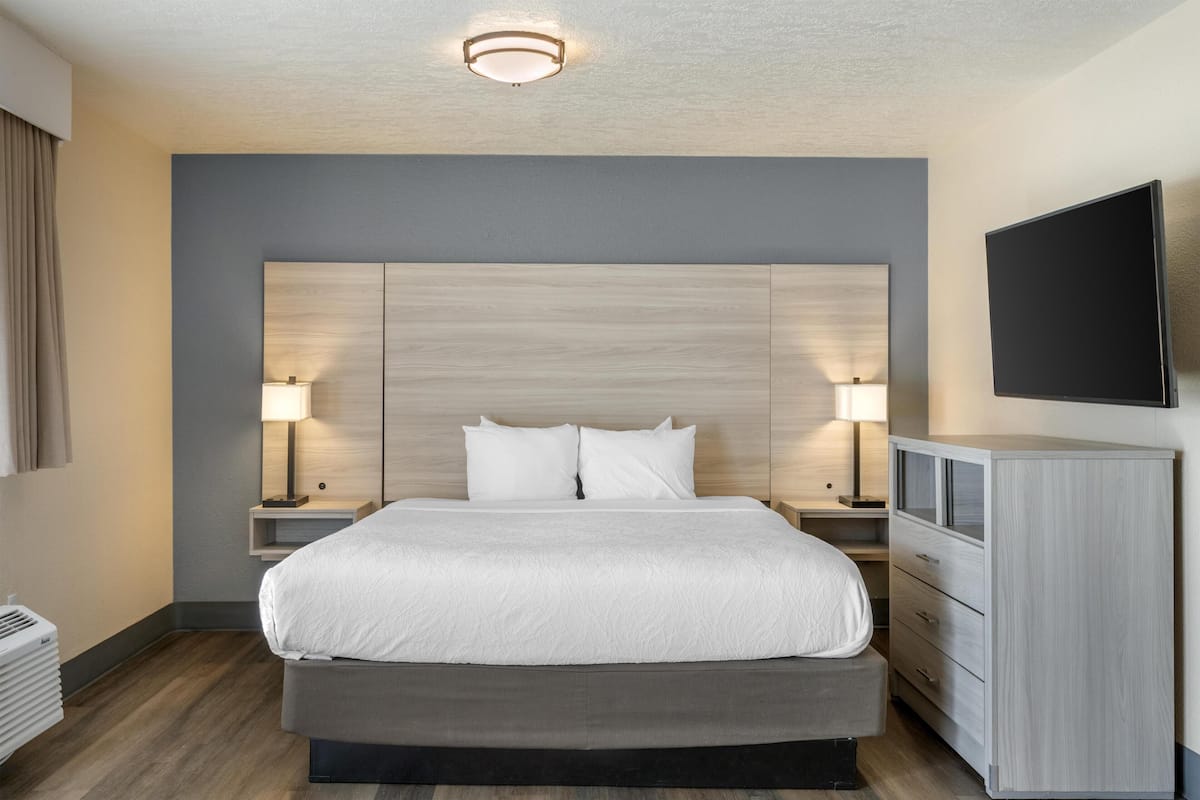 Suite, 1 King Bed, Non Smoking, Jetted Tub | Hypo-allergenic bedding, desk, blackout drapes, iron/ironing board
