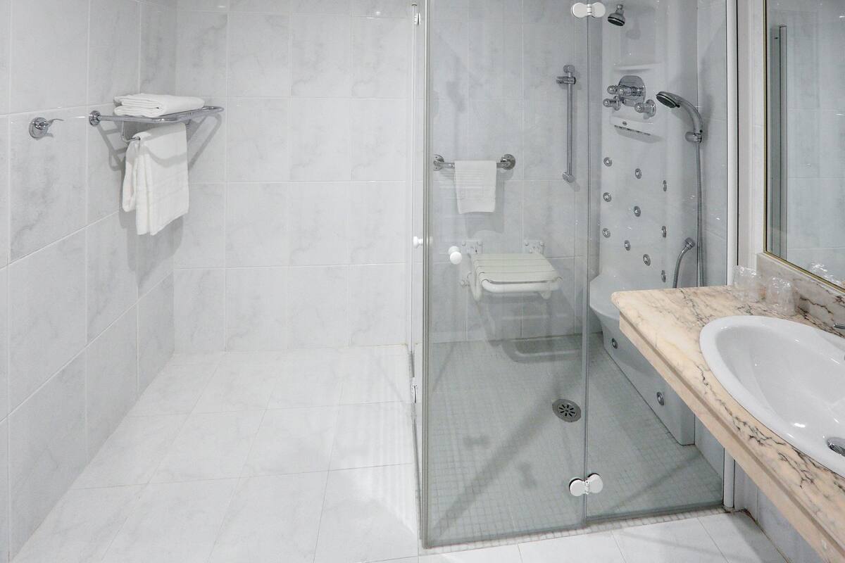 free toiletries, hair dryer, towels